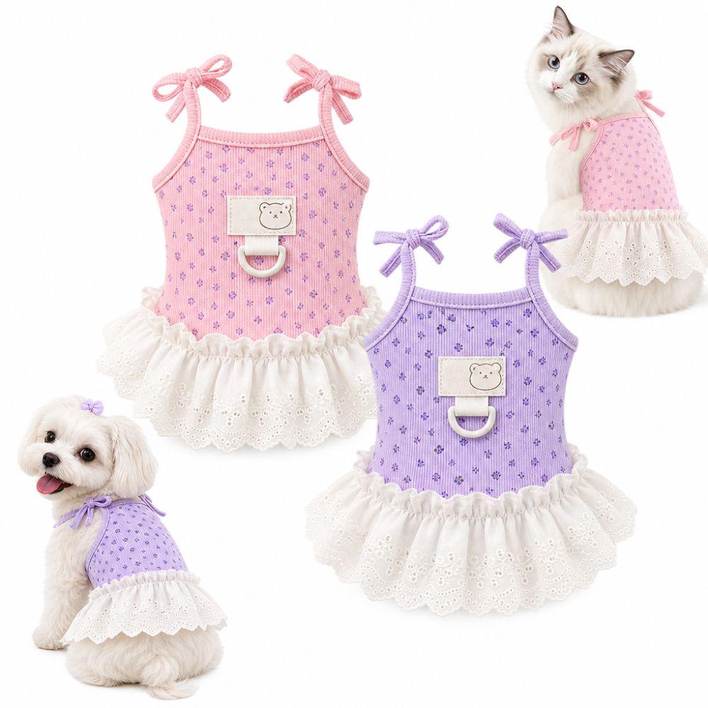 Floral Pattern Pet Princess Skirt Lace Design Cat Summer Dress Cute Pet Clothing For Small Dogs