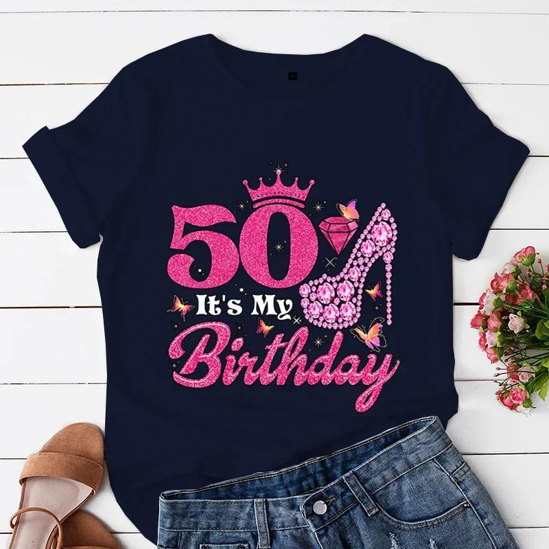 50 It's My Birthday Принт Женская футболка Удобные мягкие топы Творчество Модная женская футболка Одежда 50th Birthday Женские футболки