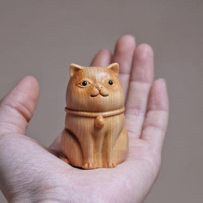 Деревянная резная фигурка кота-талисмана, миниатюрная милая мультяшная пухлая кошка, статуэтка питомца, сувениры, 2,2", декор для офиса и дома, праздничные подарки