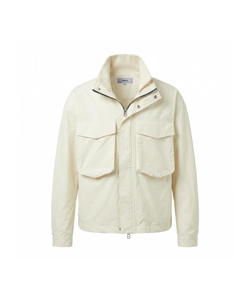 GREIIGE High-Neck Crop Field Jacket (Ivory)