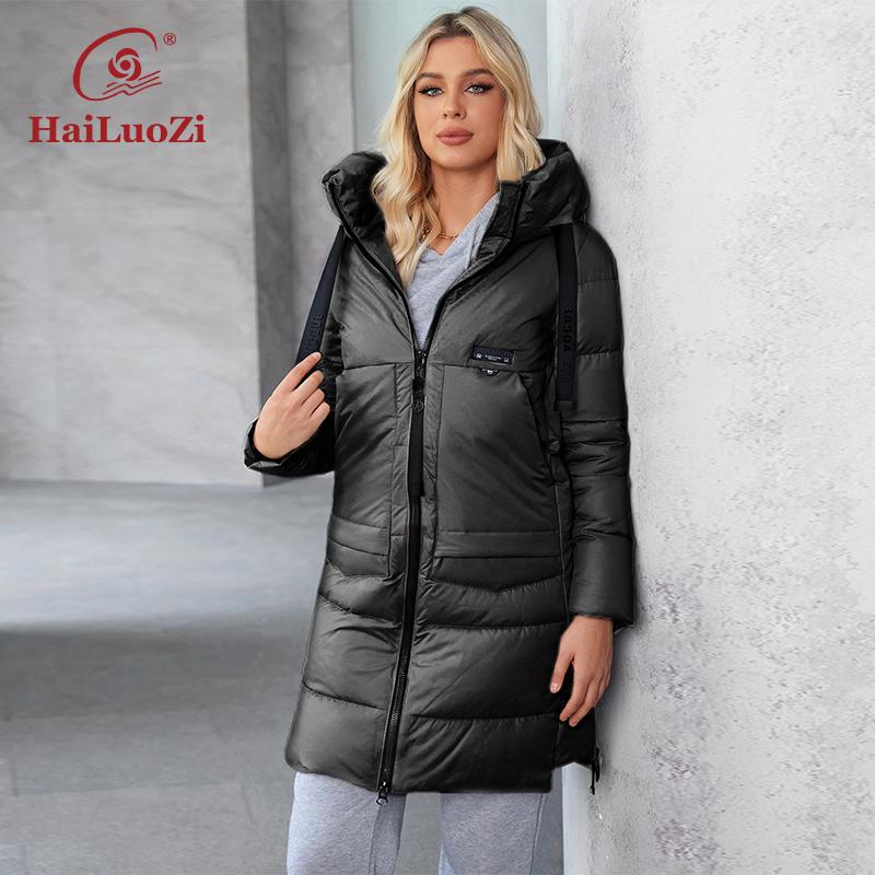 HaiLuoZi 2024 Новый женский зимний пуховик с карманами на поясе, легкая теплая парка 86