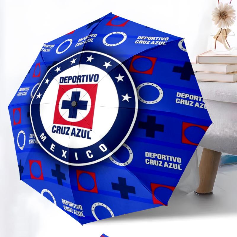 Cruz Azul Themed Fashionable Automatic Opening/Closing Folding Umbrella. Portable and Foldable, Ideal for Gift, Travel, and Daily Use.