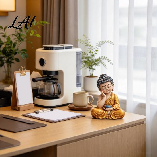 Cute Buddha Statue Resin Statue Zen Meditation Figurine Peaceful Desktop Decor for Housewarming Gifts Living Room Study Entryway Unique