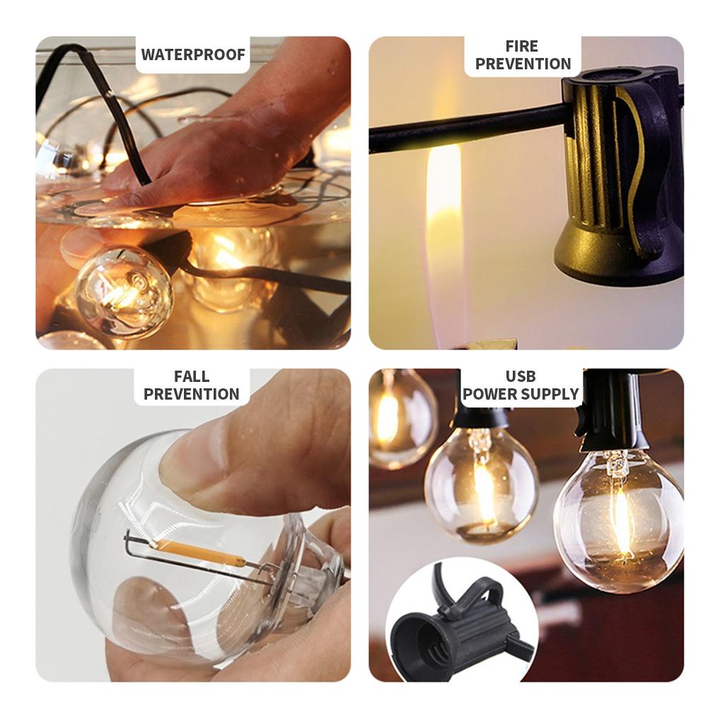 Светодиодная гирлянда 7,6 м/15 м/30 м, лампочки E12 G40, 50 светодиодов, водонепроницаемая, для улицы, сада, свадебного украшения