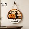 Halloween Door Sign Layered Round Hanger, 3D Pumpkin Ghost Owl Wood Welcome Sign, Handmade Farmhouse Front Wall Hanging Decor for Home Store
