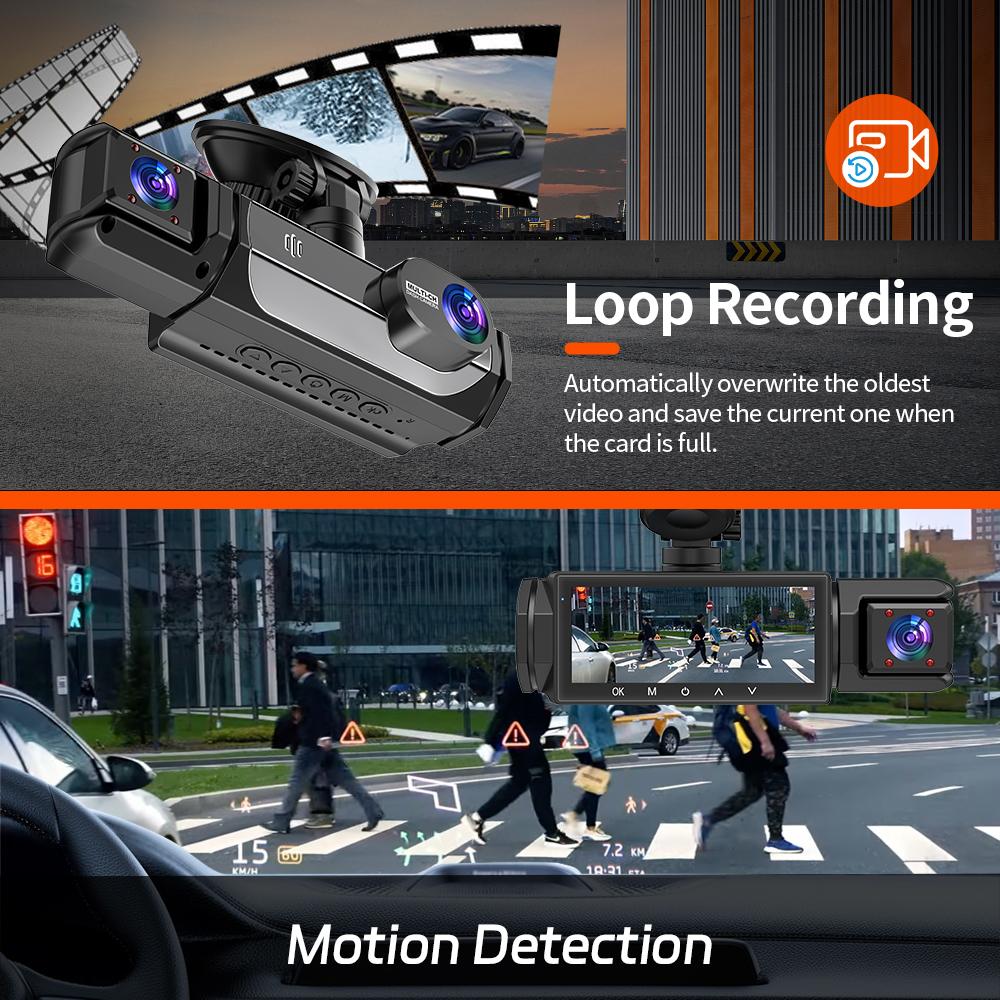Dash Cam 3 Channel Car Black Box WiFi DVR HD 1080P Video Front Built-in and Rear Camera W/IR Night Vision Car Accessories