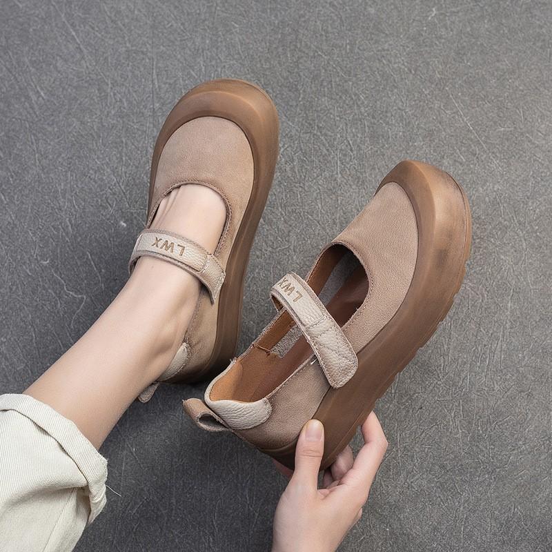 Johnature Повседневная обувь на толстой подошве с круглым носком из натуральной кожи, удобная женская обувь на плоской платформе