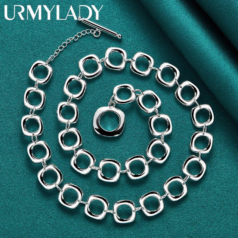 Квадратное кольцо из стерлингового серебра 925 пробы, 20-дюймовое ожерелье для женщин, модные очаровательные ювелирные изделия MN239