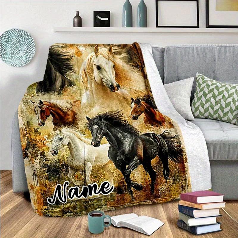 Retro Horse Customize Your Name Blanket Warm Comfortable And Soft Blankets Are Suitable For Home Lunch Break Blanket Office Sofa Sofa Gift To