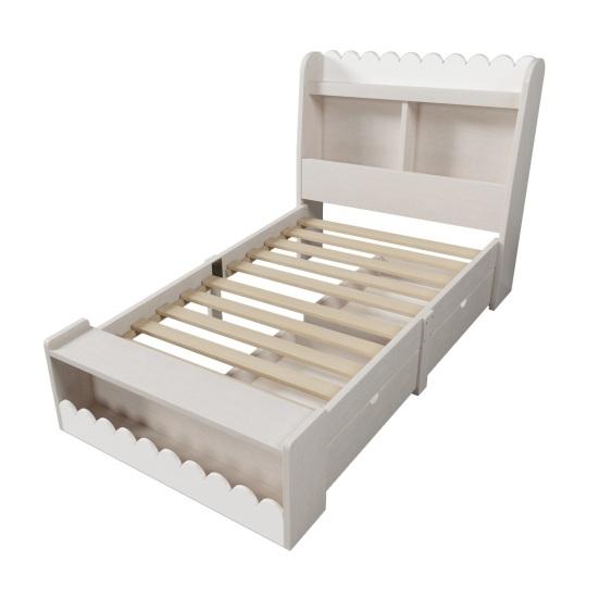 Kids Bed Children Single Storage with Drawers Shelf And Bench Space Wooden Wood 90x200cm Frame Slatted Made of Wood White Oak Color (Without