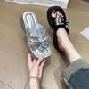 2024 High Quality Summer Thick Soled Women's Slippers Rhinestone Bow Thick Soled Flat Slippers for Women Outdoor Leisure Beach