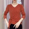 Новый иностранный стиль V-образный вырез горячая ромбовидная нижняя рубашка ранняя осень одежда для мам темперамент уменьшающая возраст и тонкие длинные рукава женские топы прилив