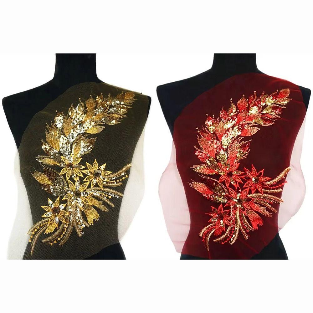 Blue Black Gold Embroidered Floral Patches DIY Sequins Patches Wedding Gown Decoration DIY