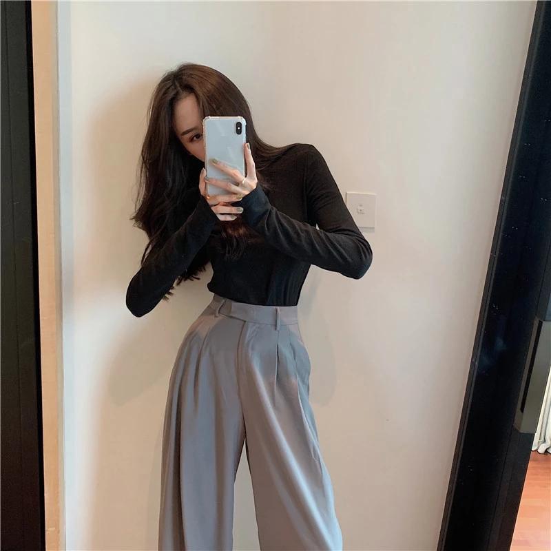 Sexysexy Spring Autumn Female Solid Wide Leg Pants Women Full Length Pants Ladies High Quality Simple Casual Straight Pants