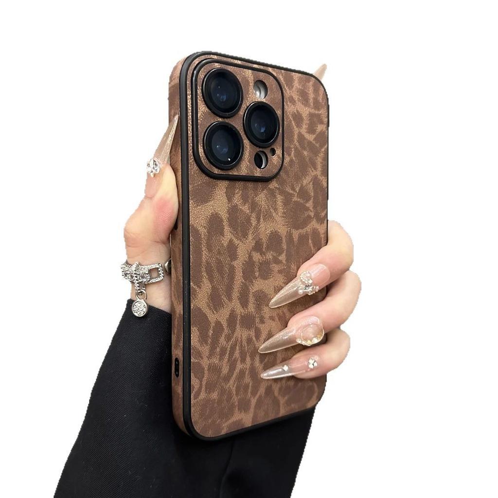 Подходит для iPhone16promax Чехол для мобильного телефона из кожи с леопардовым принтом Apple 15 Full-pack Anti-Fall 14 Защитный чехол High-end Feeling