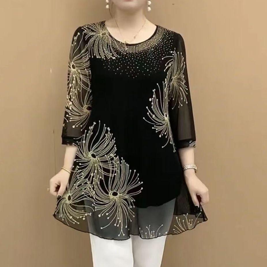 Мамина летняя футболка миди большого размера с сетчатым принтом