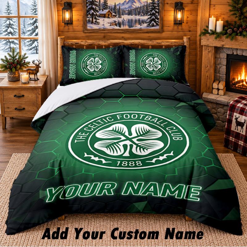 Постельное белье с узором Celtic FC, комплект из 3 предметов, с возможностью персонализации имени, простыня и наволочки для домашней спальни
