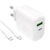 Сетевое зарядное устройство USB-C USB-A PD с кабелем USB-C 45 Вт - белое