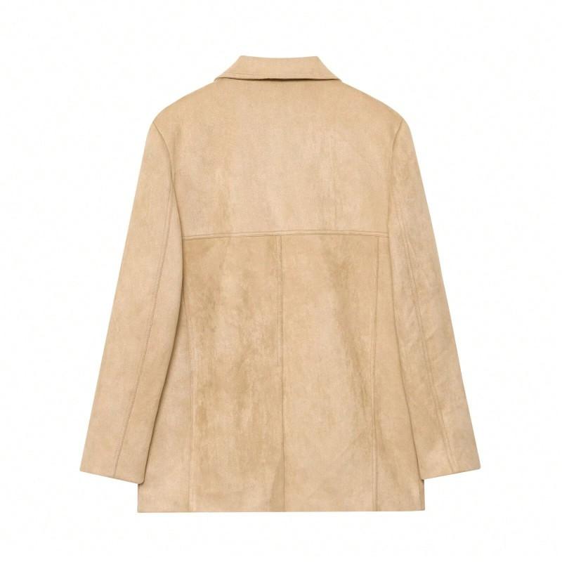 Womens Slim Fit Suede Blazer Jacket Casual Office Wear Street Style