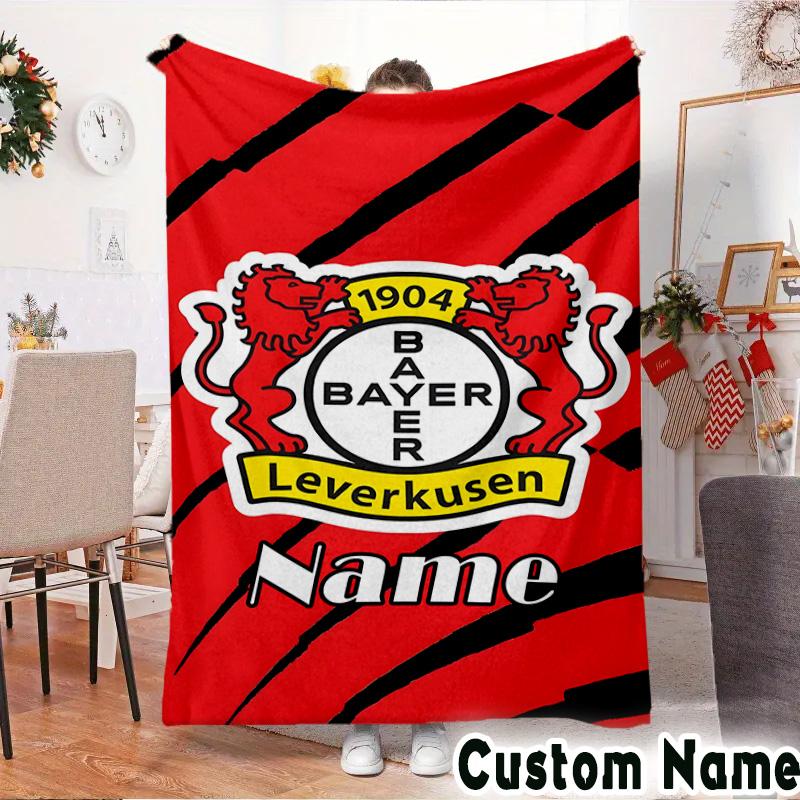 Custom Name Leverkusen Crest Throws Blanket Flannel Blankets for Couch Bed Gifts for Men Women Picnic blanket Christmas fan gifts