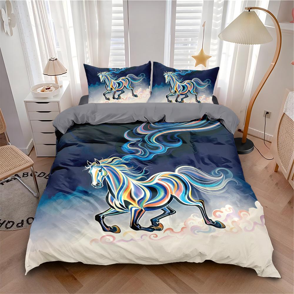 Роскошный 3D Изысканный Постельный Комплект с Лошадьми Королева Кинг Двуспальный Комплект Пододеяльников Животное Лошадь Постельное Белье Удобный Пододеяльник Комплект Постельного Белья
