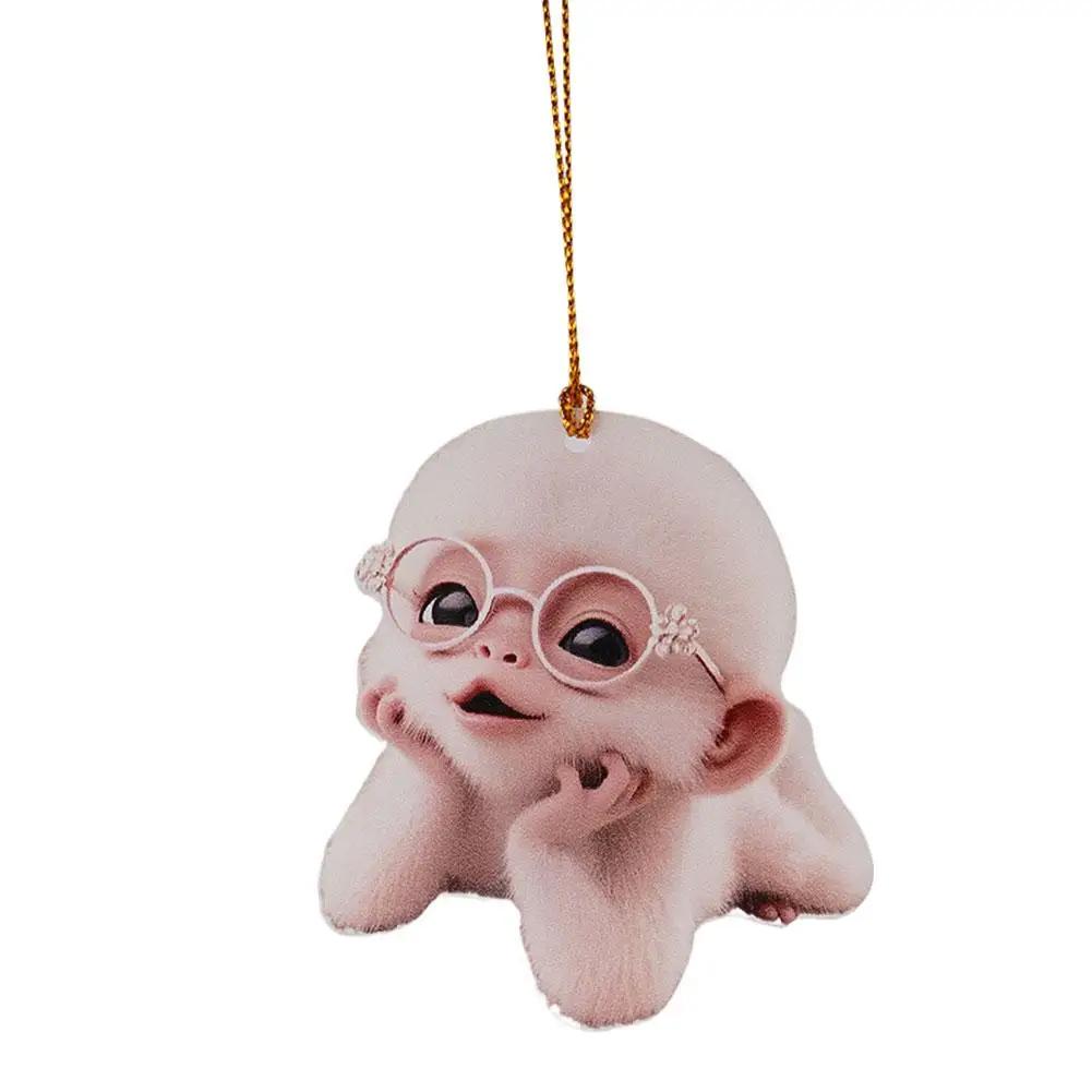 Автомобильный кулон Подвеска на зеркало заднего вида Декор Обезьянка Двустороннее украшение для автомобиля Двойная печать Подарки Кулон Акриловый Рюкзак J9K0