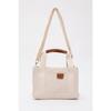 Cream Shk138 2 Compartment Canvas Fabric Adjustable Strap Zippered Hand, Arm And Shoulder Bag L:17W:24
