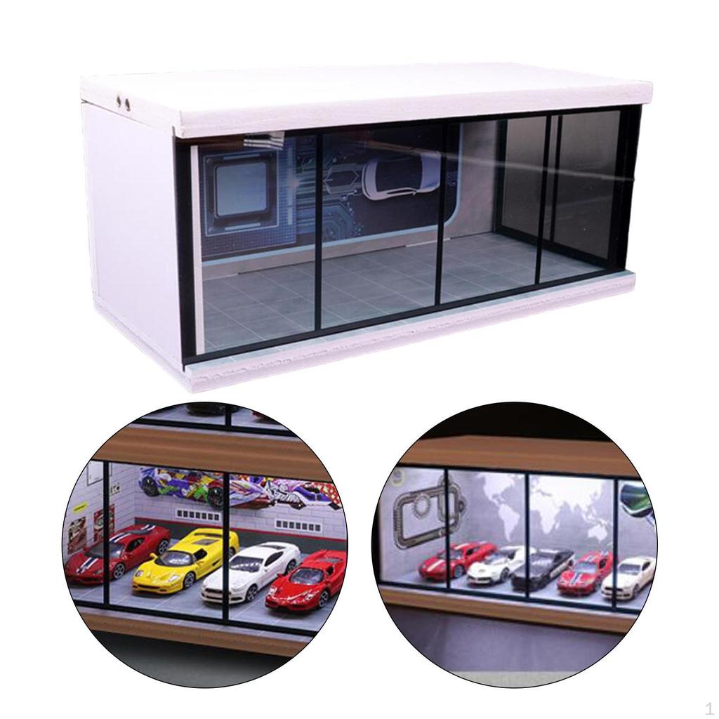 1:64 Коллекционная витрина для парковки, Встроенная светодиодная защита для литых автомобилей для куклы
