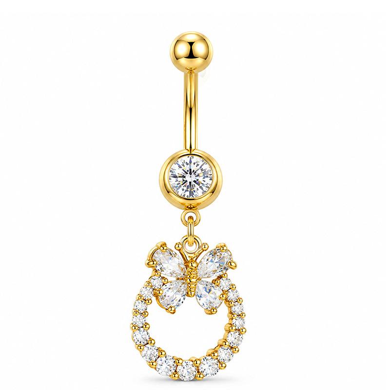 Belly Button Rings Exquisite Golden Zircon Decor Stainless Steel Fashion Navel Jewelry for Daily Outfit Matching