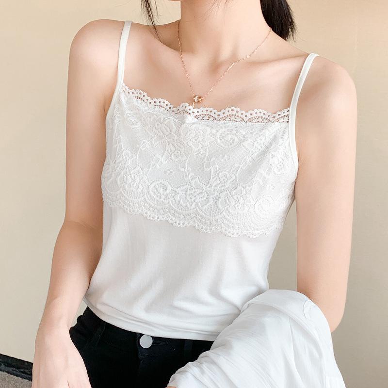 Модальный кружевной жилет-камисоль для женщин без рукавов, универсальная облегающая рубашка с внутренней нижней частью для женщин, тонкий верх