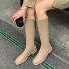 Plus Size Women's Boots Elastic Stretchy Long Tube Boots Korean Sle Flat Heel Round Toe PU Leather Youth Size 4-43