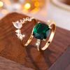 Роскошный набор колец с квадратным зеленым цирконием для женщин, золотые кольца для вечеринок, помолвки, свадьбы, ювелирные изделия