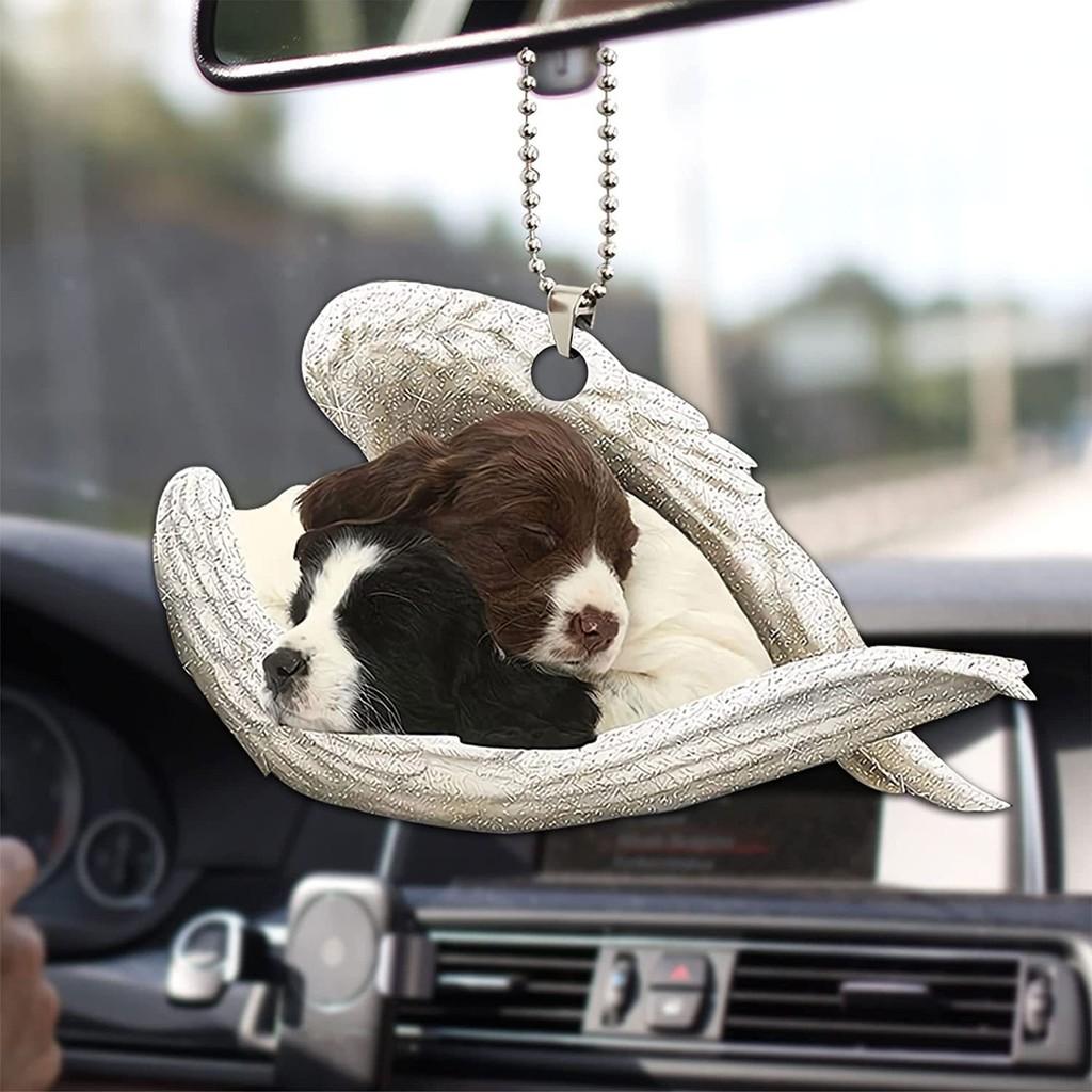 Cute Acrylic Car Mirror Pendant With Angel Wings Perfect For Dog Lovers Gifts