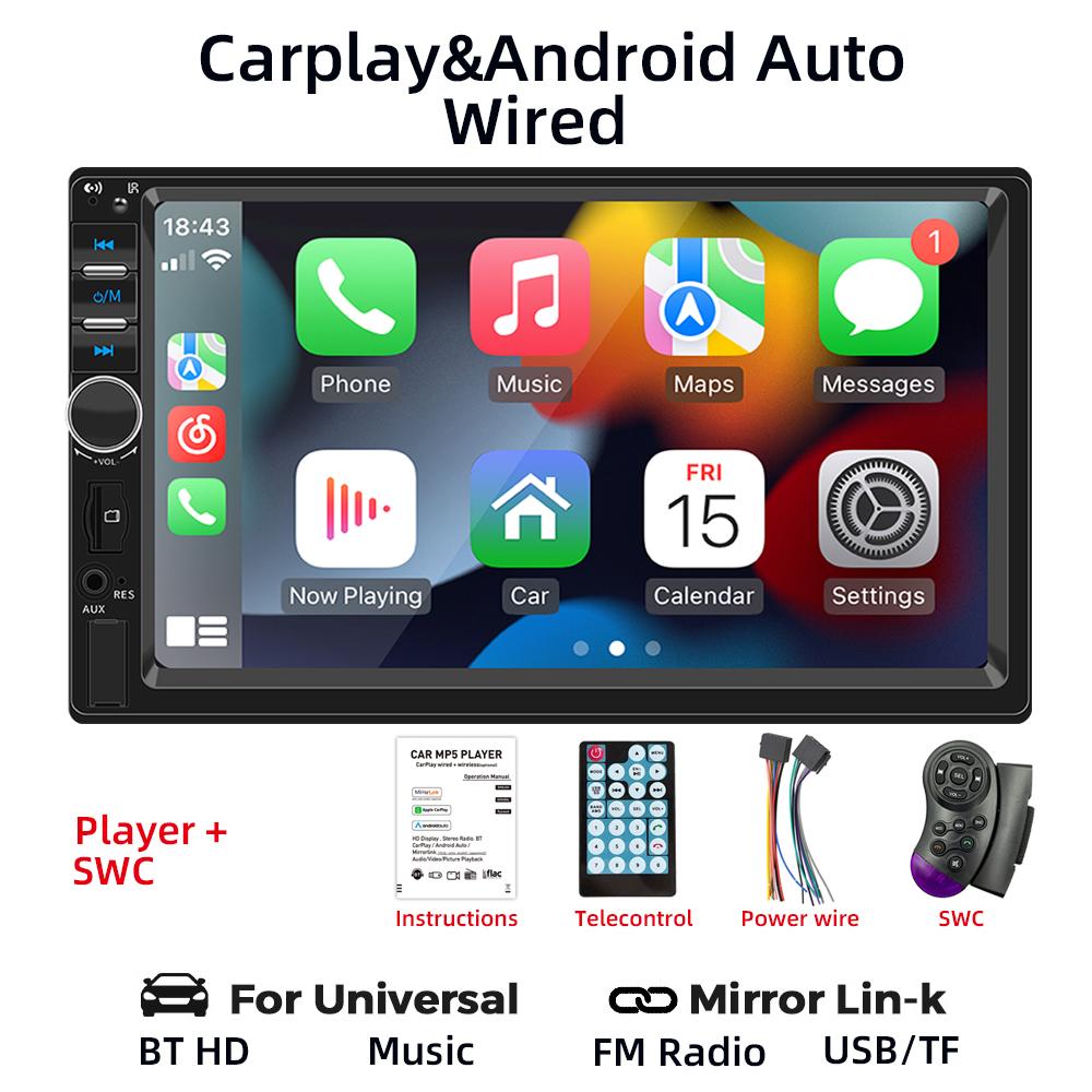HIPPBQCC 7" автомобильный радиоприемник Carplay Android Auto 2 Din сенсорный экран Mirror Link стерео приемник аудио мультимедиа плеер с FM USB TF