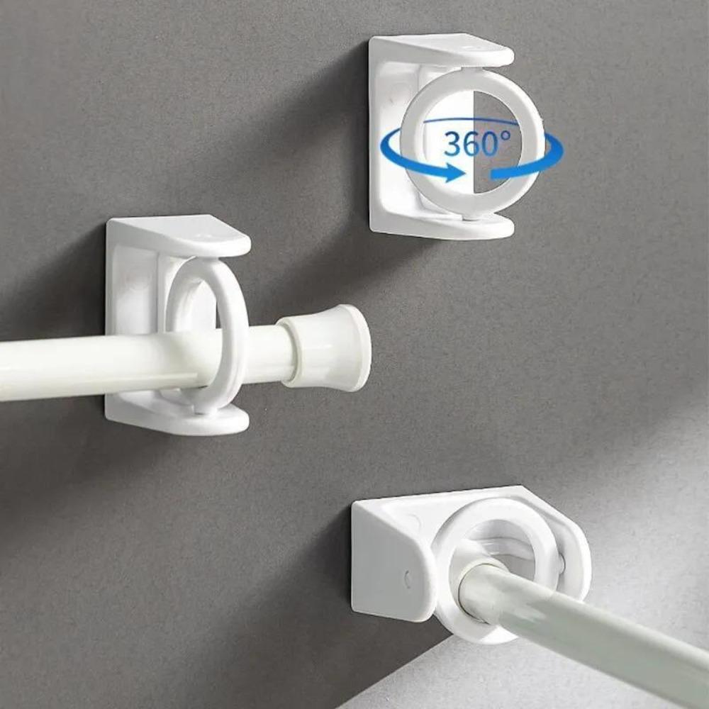 2pcs 360° Rotatable Retractable Pole Fixator, Non-drilling Strong Adhesive Hooks, Towel Rod Shower Curtain Rod Brackets