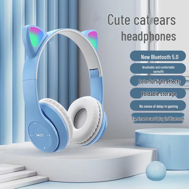 Беспроводные Bluetooth-наушники P47M с низким временем отклика, кошачьими ушками, накладные, для спорта