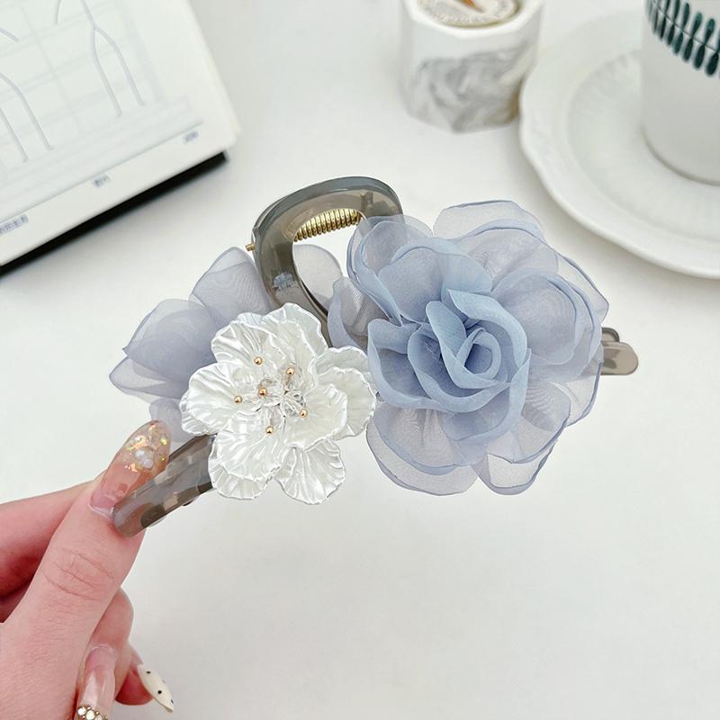 2Pcs 2026 New Chinese Style Flower Mesh Gripper Women Camellia Large Back of Head Shark Clip  Mesh Gripper