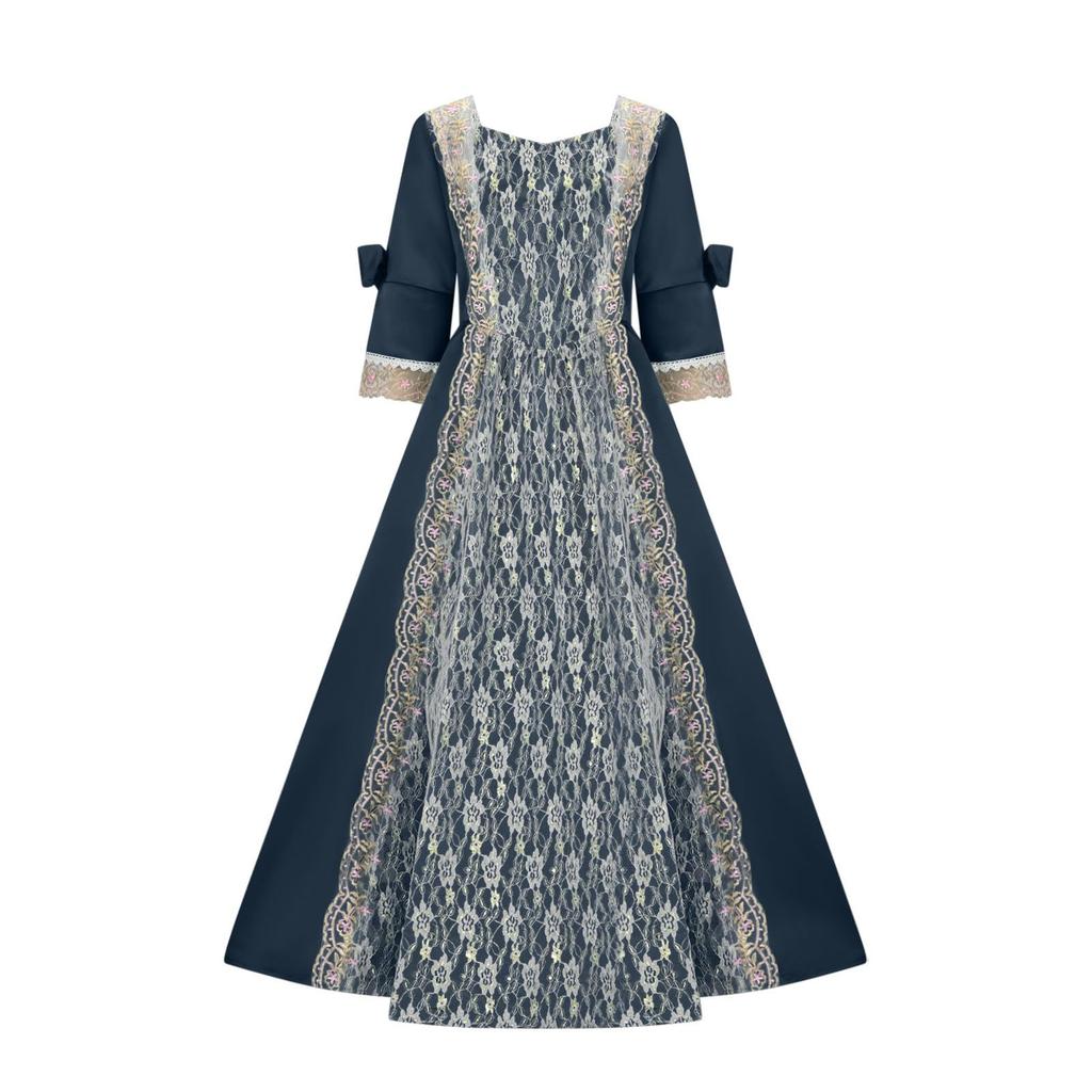 Женская мода Ретро-спектакль Танцевальное представление Кружевное кружевное вечернее платье с расклешенными рукавами