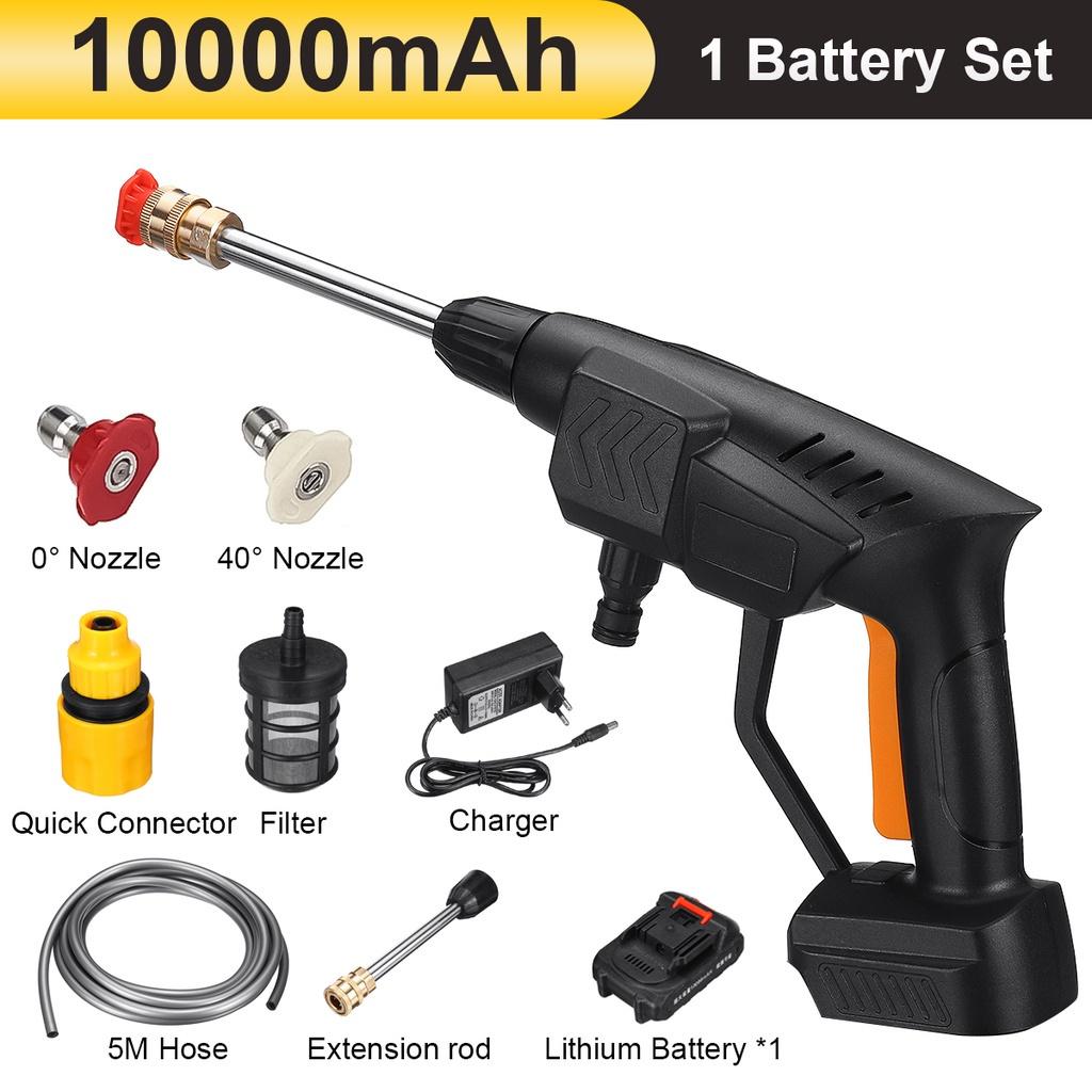 21V 10000mAh Cordless High Pressure Washer Spray Water Guns Car Wash Pressure Water Nozzle Cleaning Machine for Battery