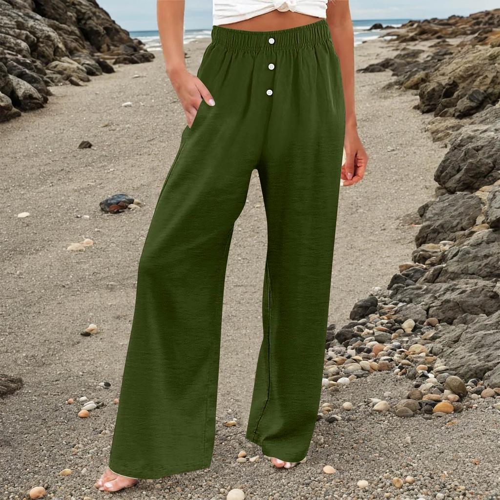 Женская мода Свободные повседневные брюки с пуговицами и эластичной резинкой на талии Широкие брюки Повседневные брюки