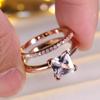 Luxury Rose Gold Rings Set for Women Thin Princess Cut Cubic Zirconia Fashion Wedding Jewelry Size 6-10
