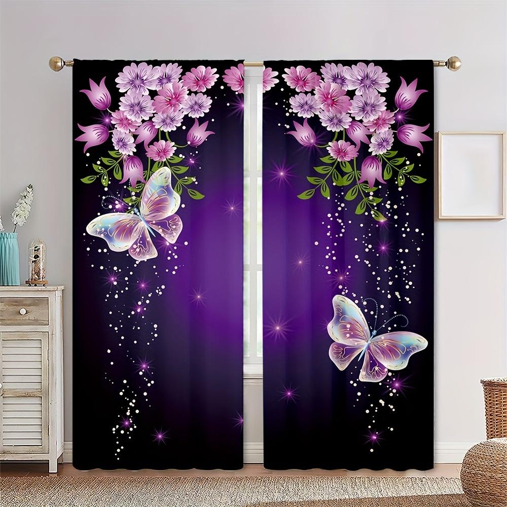 Set Of 2 Dancing Butterflies Beautiful Flowers Curtain Suitable Living Room Bedroom Decor Home With Rod Pocket Polyester Ideal For Sitting