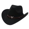 Ox Head Belt Tibetan Style Top Hat Roll Brim Cowgirl Cap New Western Cowboy Hat  Men