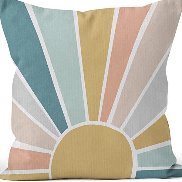 Modern Minimalist INS Rainbow Pillowcase Fresh Printed Linen Cushion Pillowcase Living Room Sofa