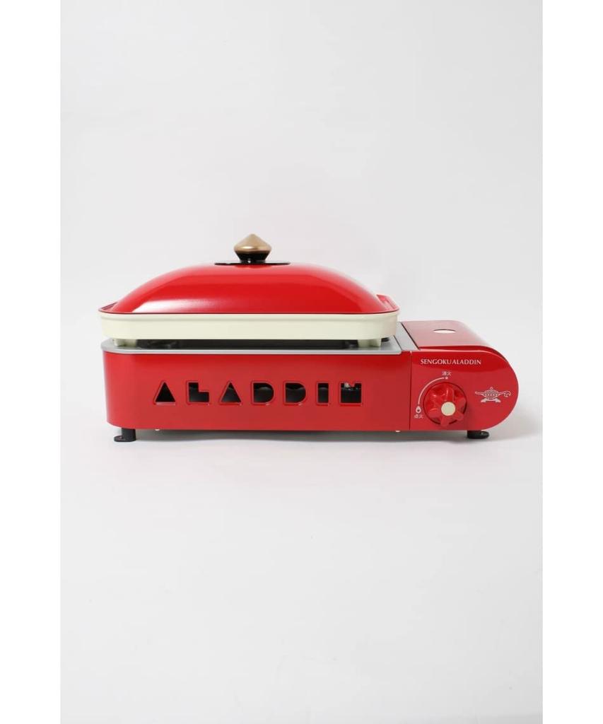 Aladdin Portable Gas Hot Plate Petit Pan Cassette Cylinder Type with 2 Plates Flat Plate 2 Color Pot Page X Sengoku Aladdin Recipe Book Red / [Orange
