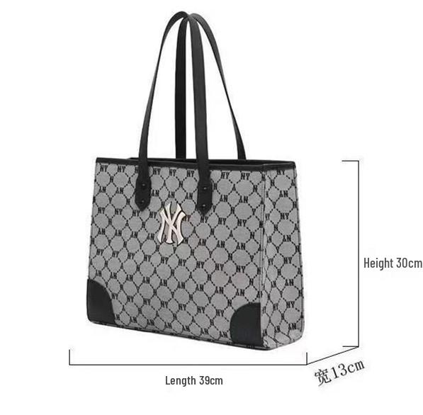 New Korean MLB Full-Logo NY Tote Bag: All-Over Print, Large Capacity, Versatile Shoulder Handbag