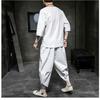 Men's Linen 7-point Short-sleeved T-shirt Two-piece Chinese Style Cotton and Linen Men's Clothing Plus Size