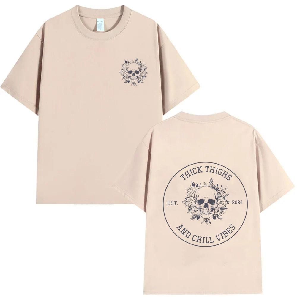 Thick Thighs and Chill Vibes Tshirt Funny Skeleton Graphic T Shirts Men Women Summer Fashion Oversized Tshirt Male Casual Tops