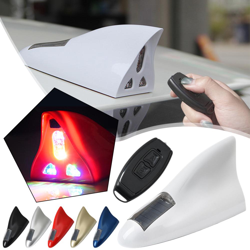 Universal Car Solar Shark Fin Antenna Flashing Light Remote LED Anti Warning Lights Collision Roof Control Solar Decoration F7R7