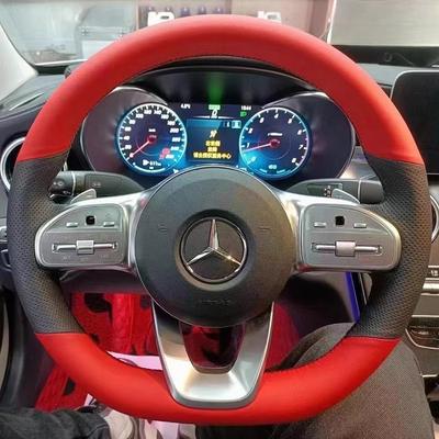 Для Mercedes-Benz GLC A-Class W177 C-Class W205 E-Class W213 Черно-красная кожаная крышка рулевого колеса автомобиля, сшитая вручную
